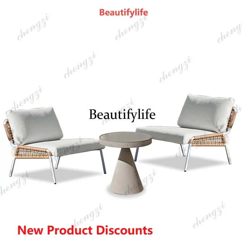 03 Outdoor Hotel Clubhouse Sales Department Terrace Leisure Rattan Sofa Table and Chair Combination Outdoor Furniture