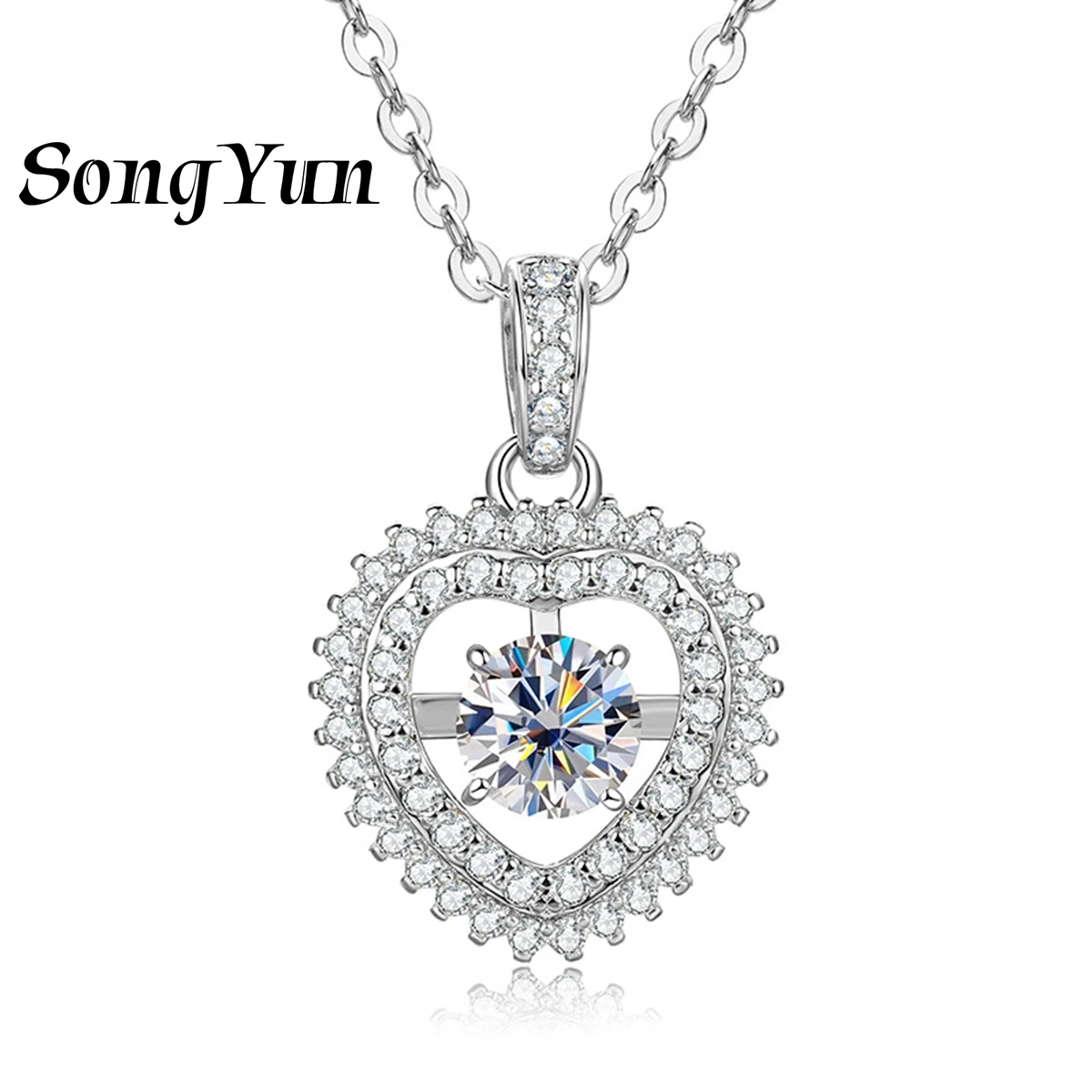 

SY Luxury Jewelry 925 Silver Heart Shaped Zirconium Necklace Imitation Moissanite Diamond Fashion Smart Necklace