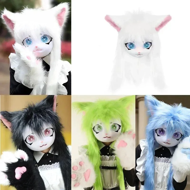 

Животные голова кошка Fursuit разрезанная маска искусственное аниме событие душ Кошка Косплей носимые головы животных Хэллоуин Рождество новинка