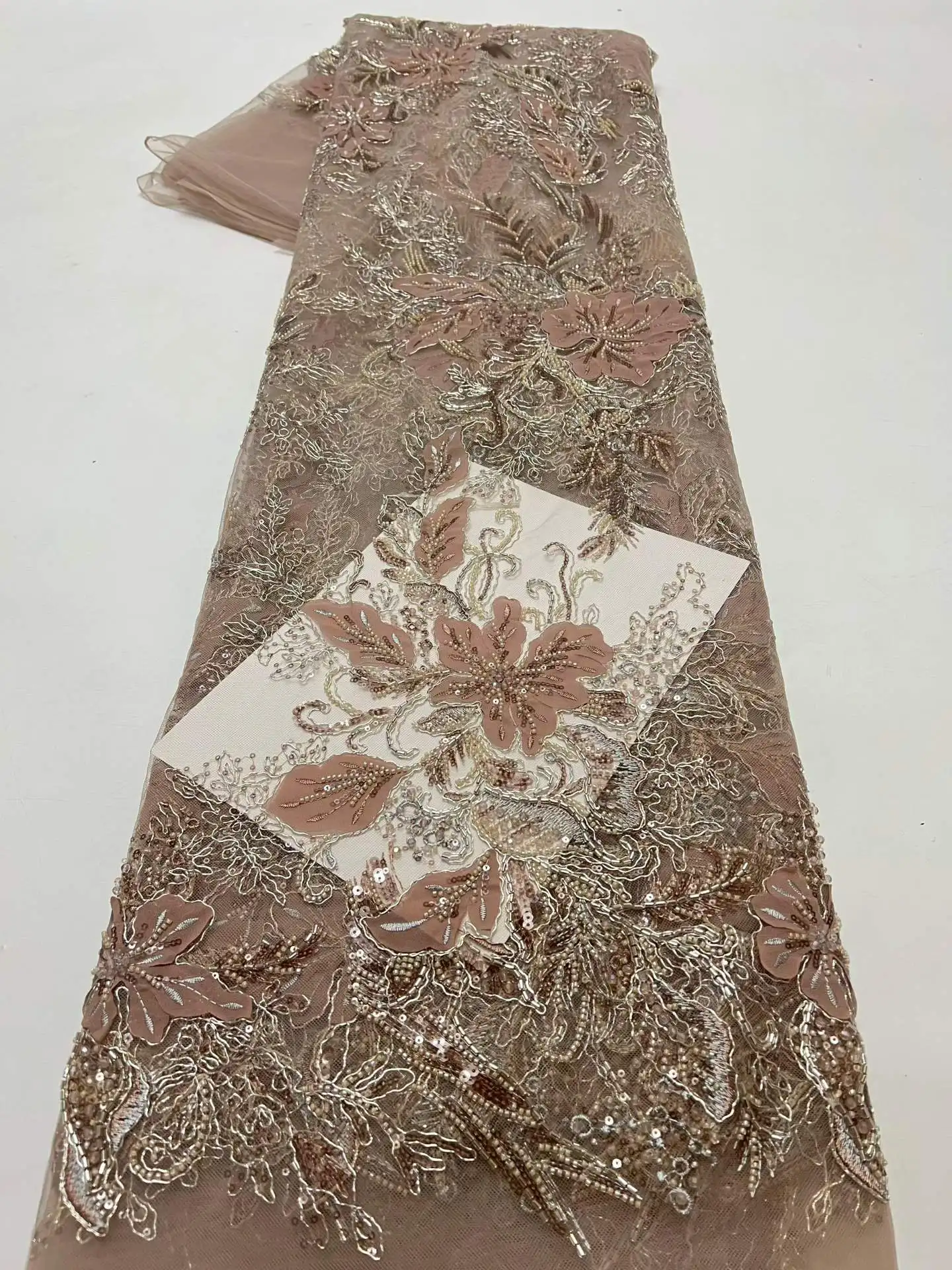 

Luxury Nigerian African Beaded Lace Fabric High Quality Sequins Embroidery African French Lace Fabric For Sewing Dress Party