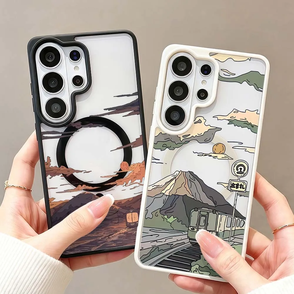 Landscape Mountain Train Phone Case For Samsung Galaxy S26 S25 S24 S23 FE Plus Ultra Wireless Charge Magnetic Magsafe Cover