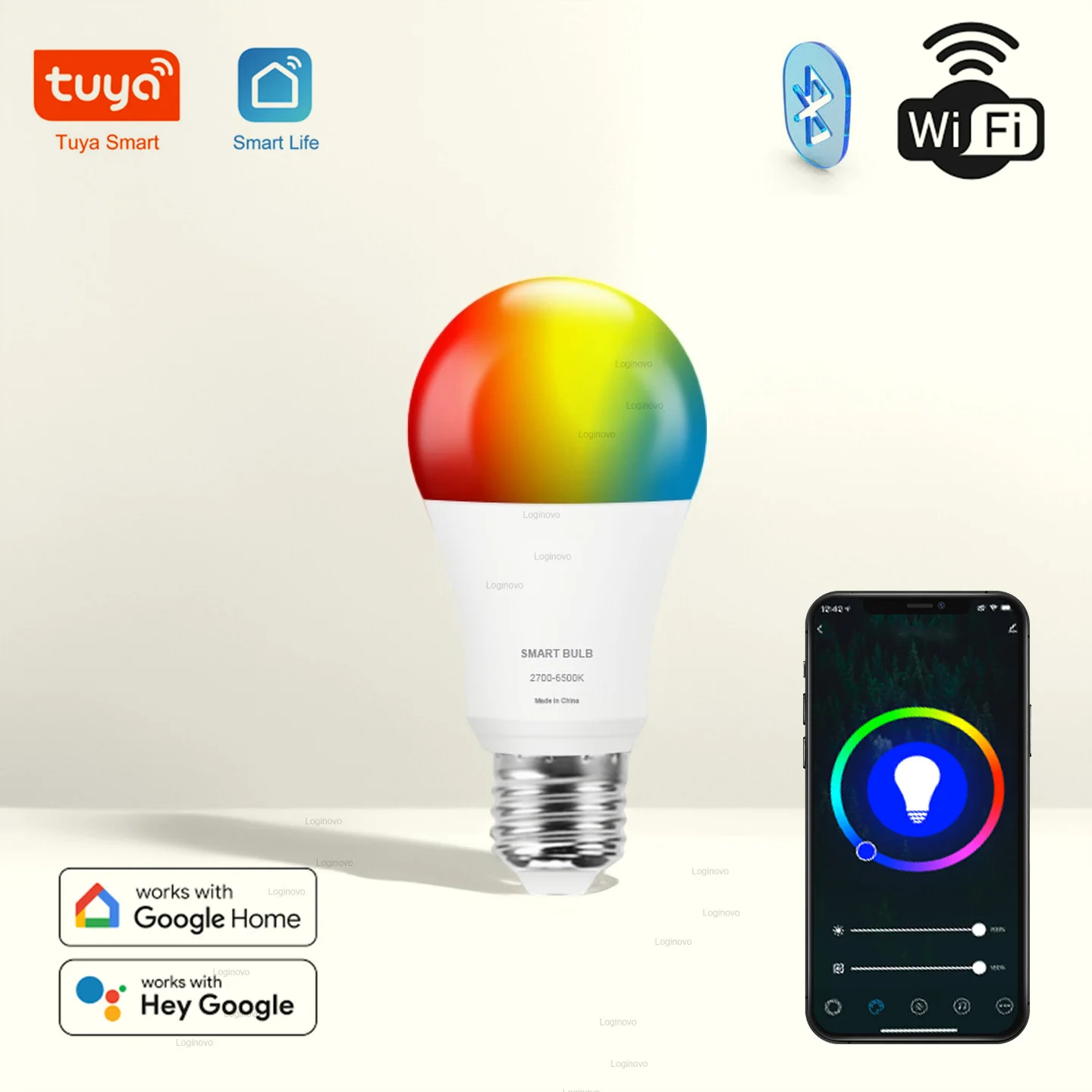 Tuya LED電球 Bluetooth/WiFi E27 RGBCW電球 スマートランプ 110V 220V 装飾照明 Alexa Google Home スマートライフアプリ対応