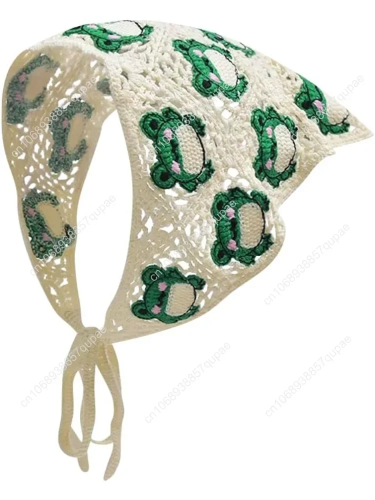 

Crochet Bandana Hair Scarf Y2k Aesthetic Accessories Knitted Head Kerchief Headband Headwrap