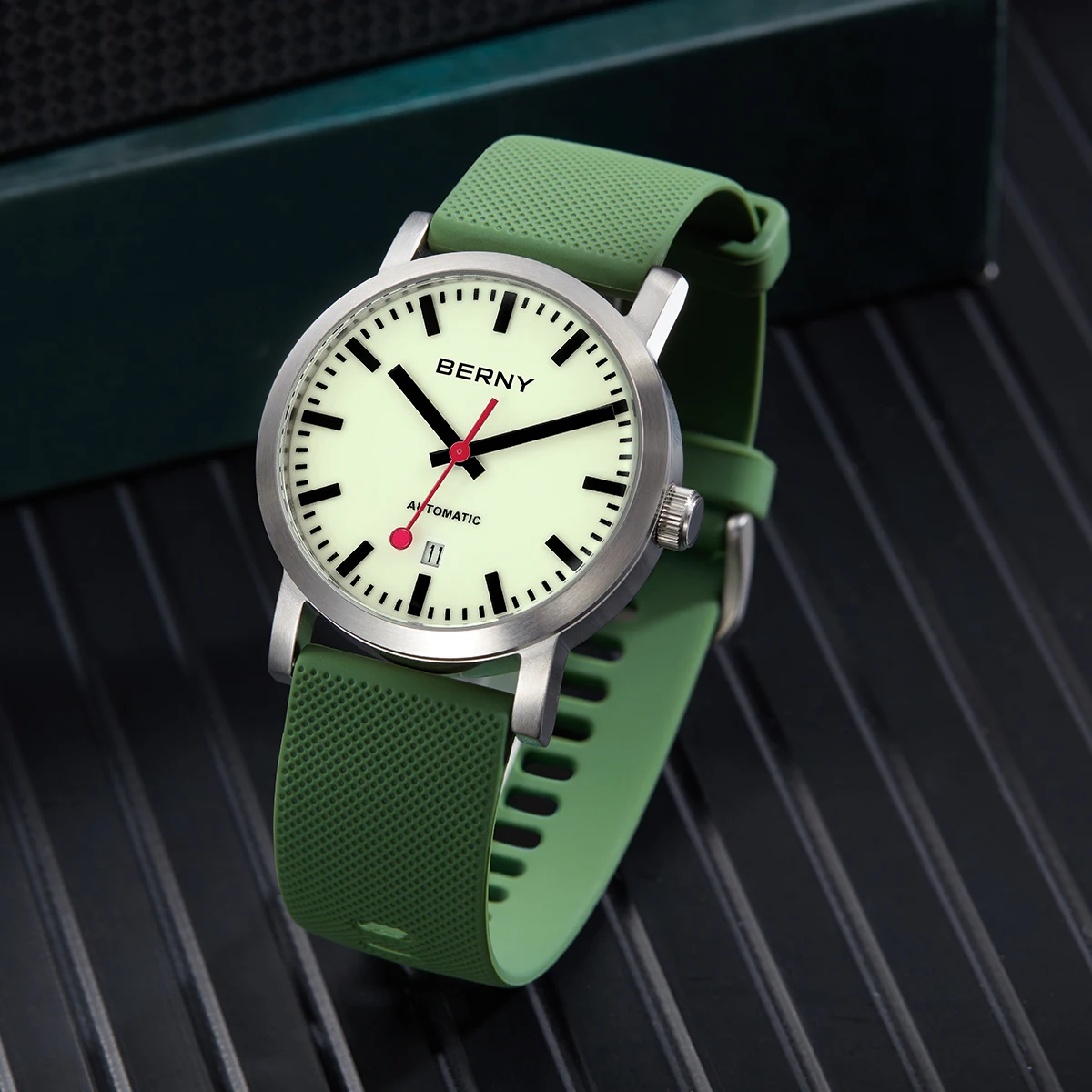 BERNY Watch for Men Automatic Self-Wind Trackway Watch Luxury Brand Luminous Dial Mechanical Swiss Trackroad Wristwatch Men 5ATM