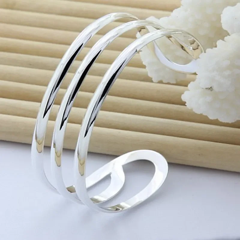 

CHUANGCHEBG Fashion Jewelry Adjustable Three Line Cuff Bracelet for Women Wedding Engagement Gift 925 Sterling Silver Bangles