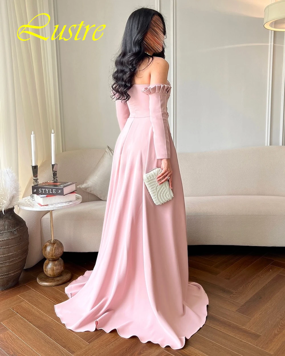 맞춤형 럭셔리 저지 이브닝 드레스 섬세한 보트넥 프롬 드레스 기품 있는 긴 소매 특별한 행사 가운