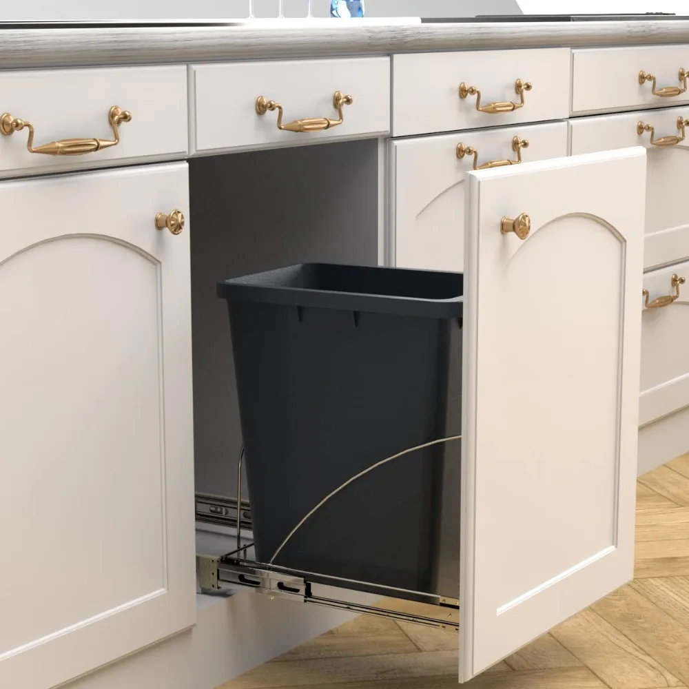 

Pull Out Trash Can Under Cabinet,Cabinet Trash Can Pull Out Kit with Door Mounting Kit,Heavy Duty Ball-Bearing Slider -Waste