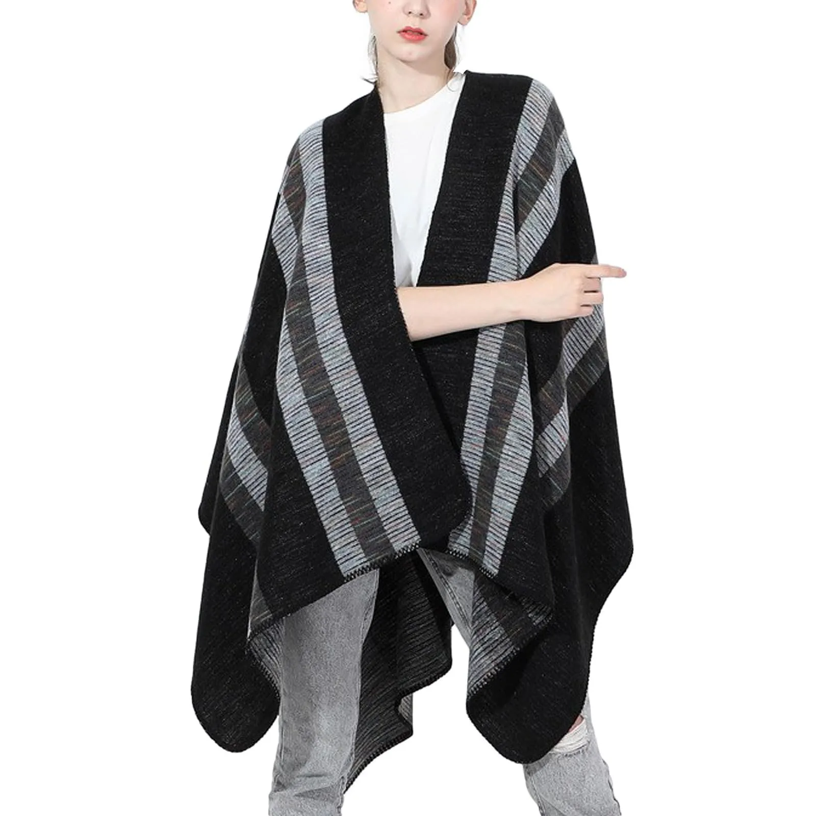 

Ladies' Elegant Vinatge Printed Oversized Shawl Fall Winter Outdoor Warm Cardigan Jacket Beach Holiday Style Wraps