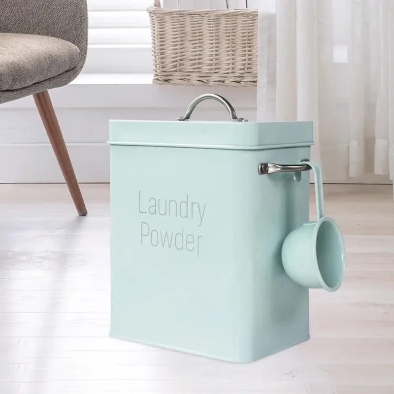 Large Capacity Laundry Detergent Powder Storage Tin Box Lightweight Grain Organizer Container Sealed with Spoon Airtight Lid