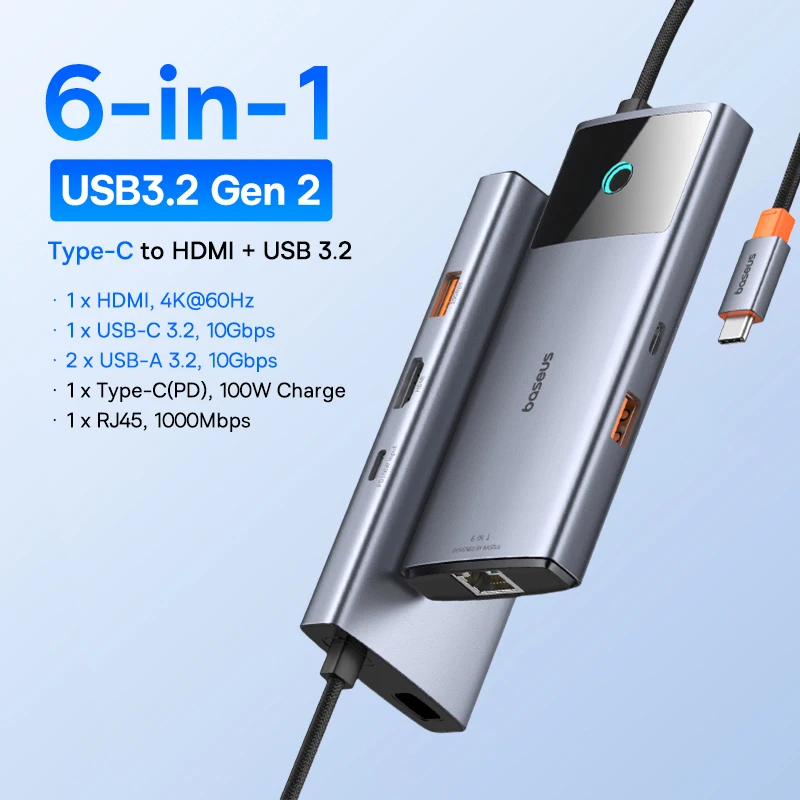 Baseus USB C HUB Dual HDMI 8K 4K Adapter 10-in-1 USB 3.2 10Gbps Splitter met RJ45 SD TF Type C PD 100W voor MacBook Pro Air HUB