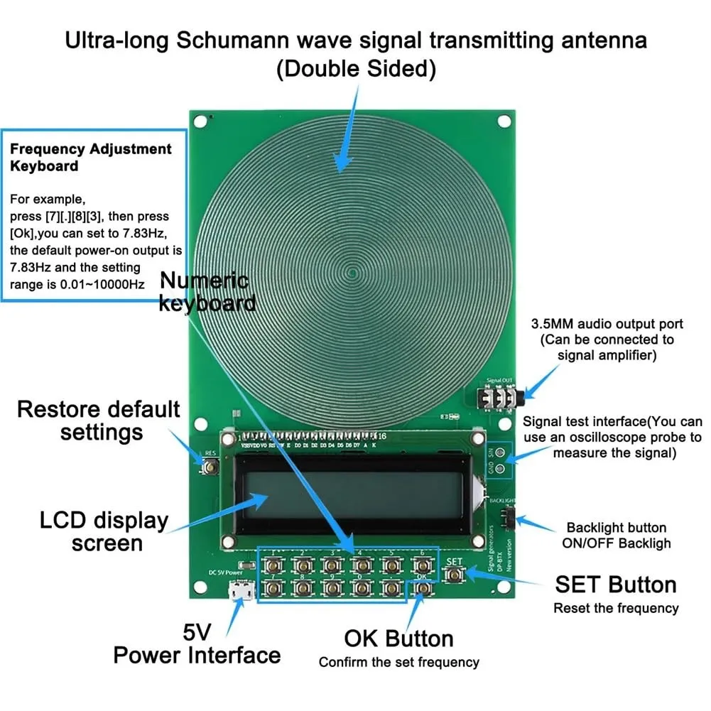 DC 4-15V 7.83Hz Schumann Wave Generator 0.01Hz~100kHz Pure Sine Wave FM Signal Generator Audio Resonator Generator