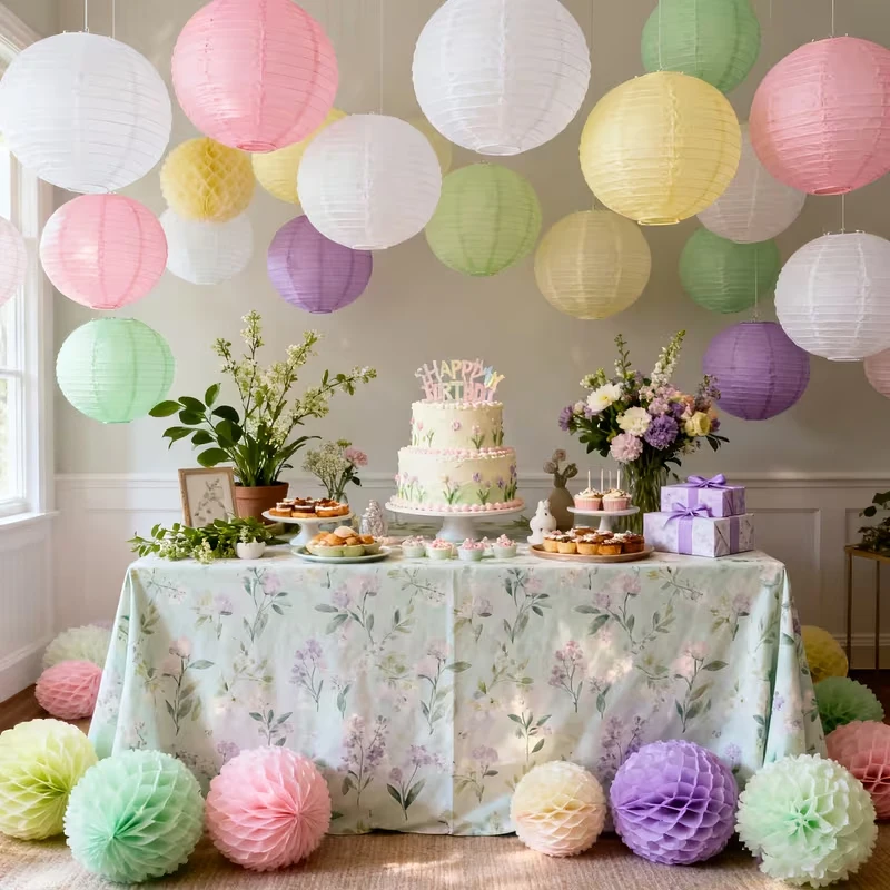 9 lanternes en papier pour la décoration, faciles à assembler, conçues avec des rubans et des pompons, adaptées à la maison, aux activités de plein air, aux fêtes et aux célébrations d'anniversaire