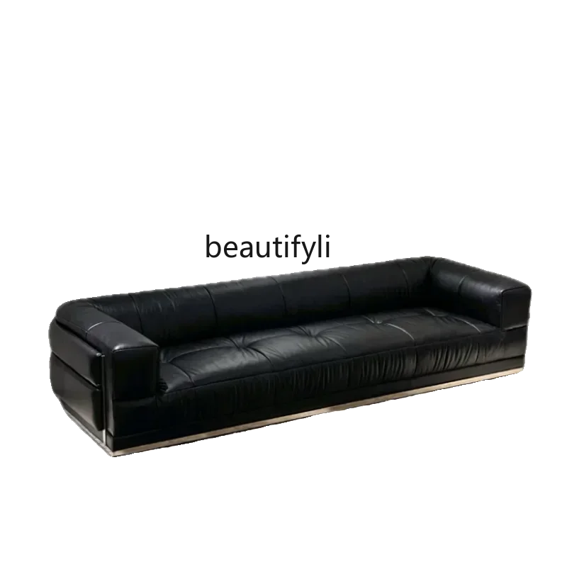 l5Tofu block stainless steel sofa retro living room leather art straight row studio commercial sofa