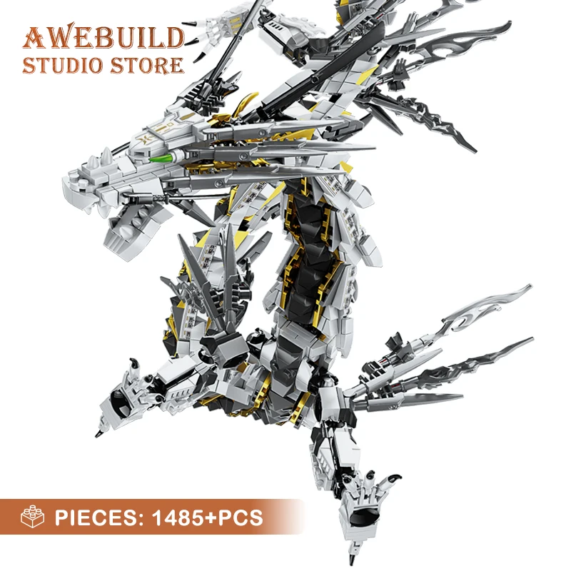 

1485pcs White Mechanical Dragon Building Blocks Robotic Animal MOC Bricks STEM Toys Fantasy Creature Assembled Model Adult Gifts