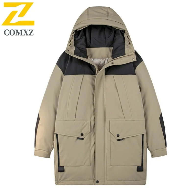 COMXZ Men Bread Jacket 2025 Fur Lined Work Coat Travel Street Loose Warm Ski Padded Jacket High Quality Snow Long Winter Jackets
