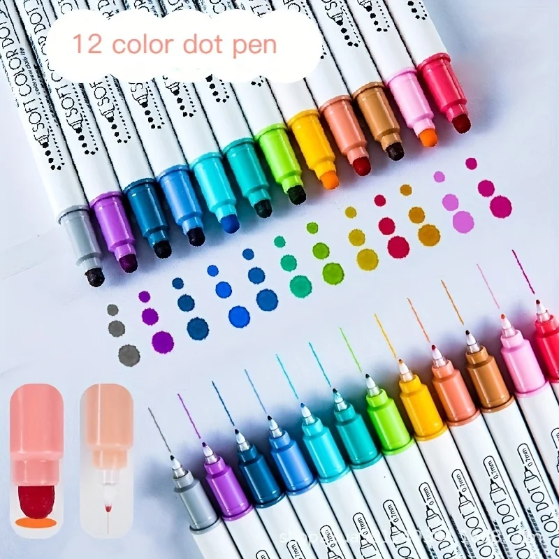 6Pcs/Set Light Color Dot Painting Brush Set Double Tip Fine Pen And Dot Painting Marker Painting Office School Supplies