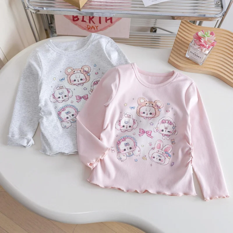 

Girls2025Long Sleeve Round NecktChildren's Short Sleeve Top Spring Autumn Base Shirt Stylish Spring Outfit Kids Clothing