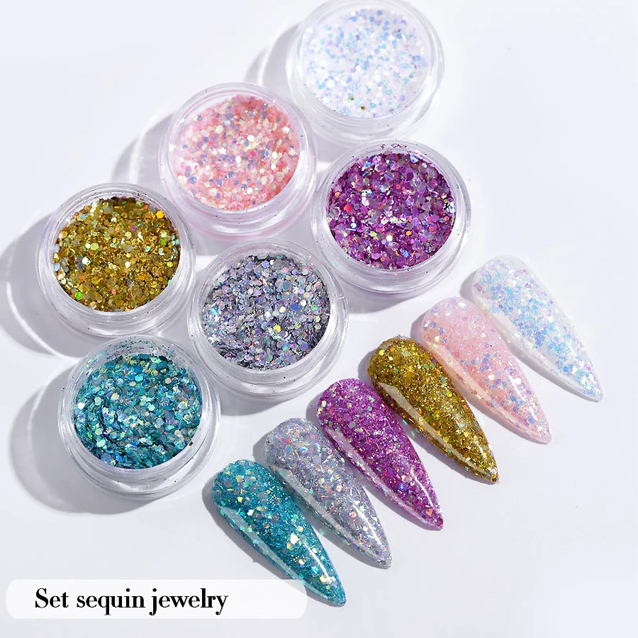 6 Colors Holographic Glitter Flakes Set, Vibrant Sparkle Sequins for Manicure Nail Art Decoration