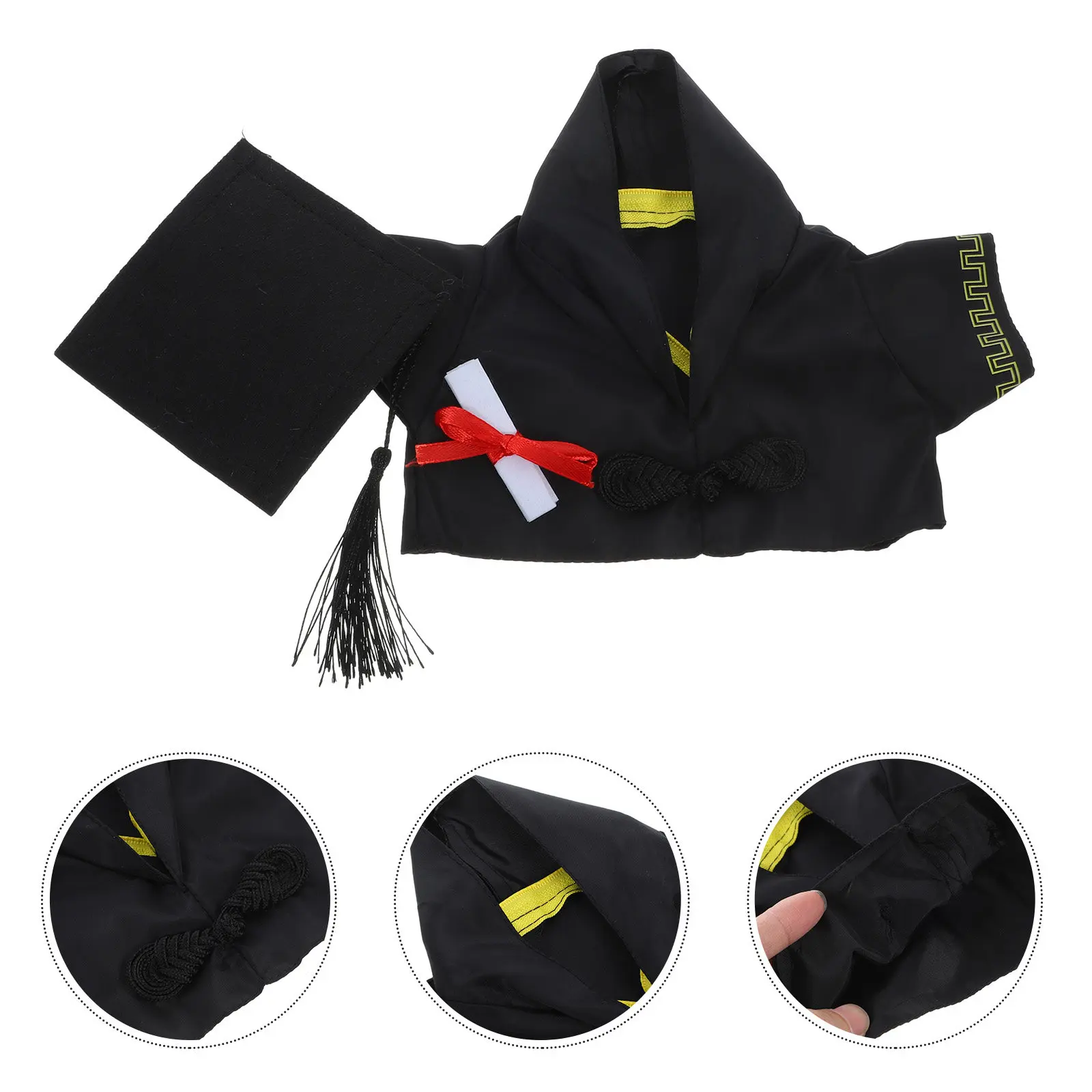 

1Set Cloth Graduation Cap Gown Outfit with Collar Tassel Hat Certificate for Stuffed Animal Reusable Washable Dress Set