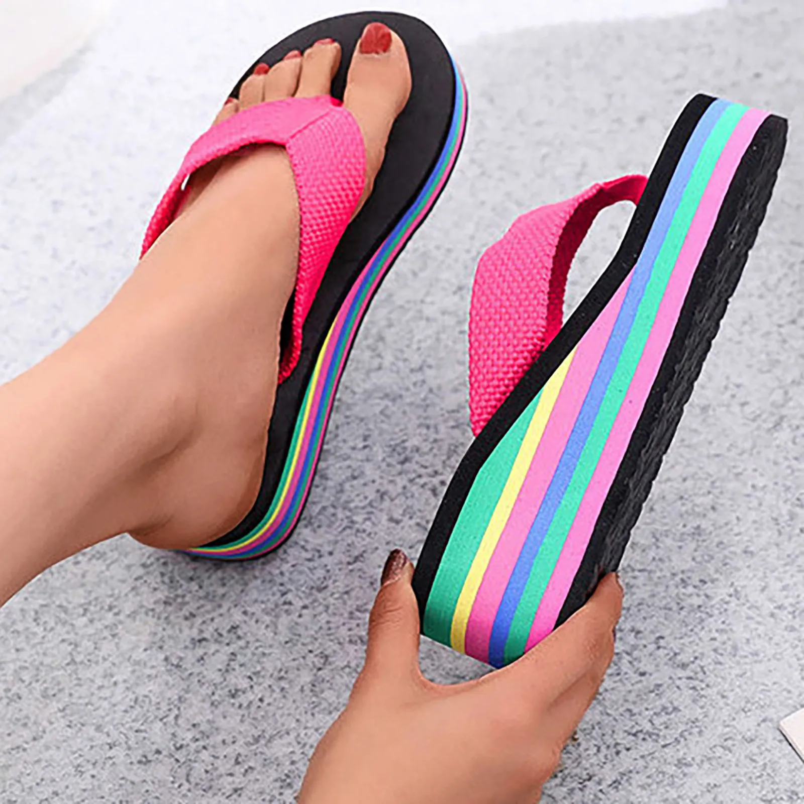 Women Wedge Floral Flip Flops Thick Sole Slip-On Colorful 2024 Summer Women Shoes Summer Daily Walking Woman sandalias de mujer