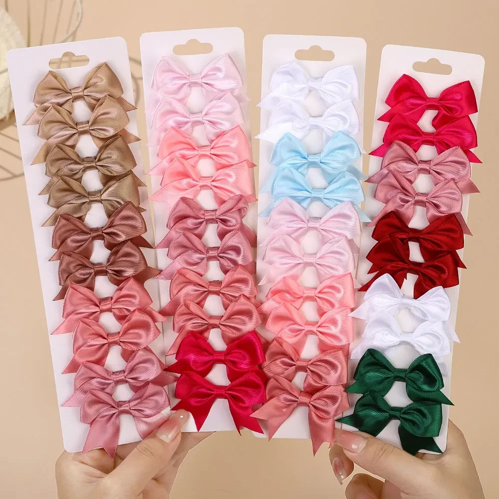 10Pcs/Set Girls Solid Hairpins Hair Bows Clips Gift Nylon Safe Hair Clip Barrettes for Infants Toddlers Kids Hair Accessories