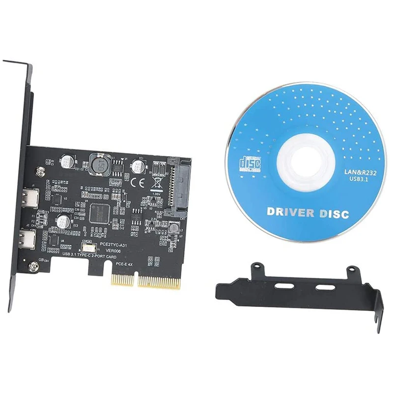 

PCI-Express 4X to USB 3.1 Gen 2 (10 Gbps) 2-Port Type C Expansion Card ASM3142 ,Integrated SATA Power Supply Interface