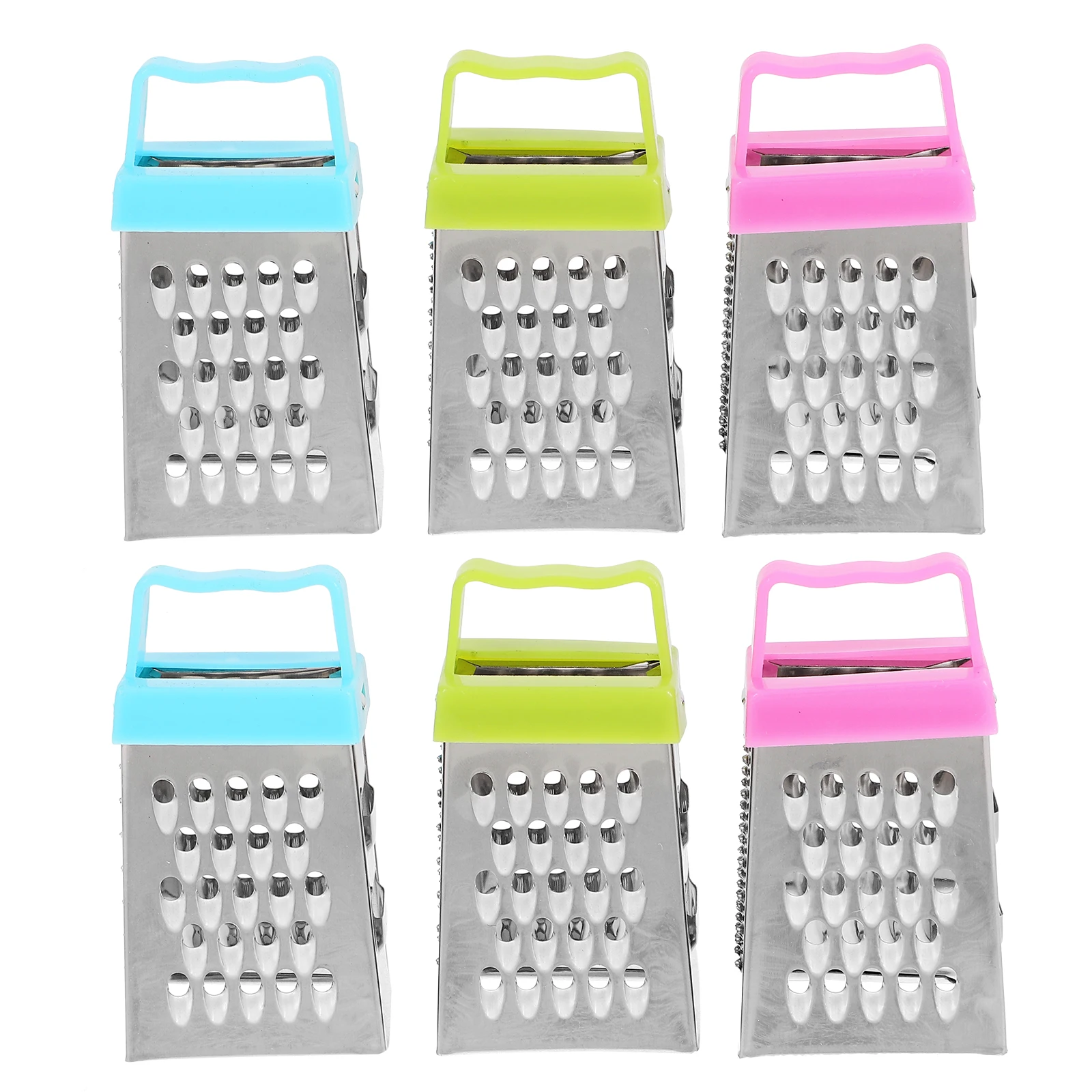 

6pcs Mini Cheese Grater Stainless Steel Kitchen Shredder Blue Green Pink 2 Each Non Slip Handle Vegetable Slicer Fruit