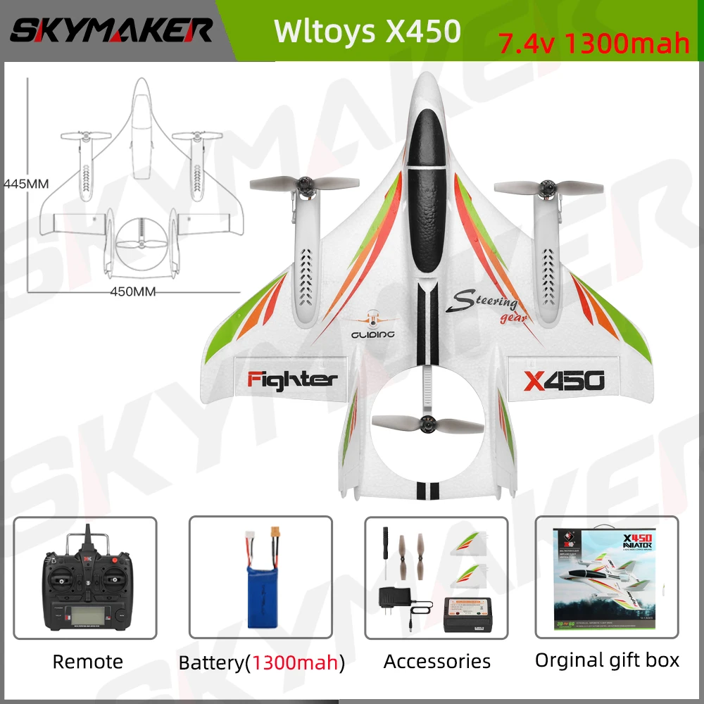 Wltoys-xks x450リモートコントロール飛行機,2.4g,3D, 6g,6チャンネル