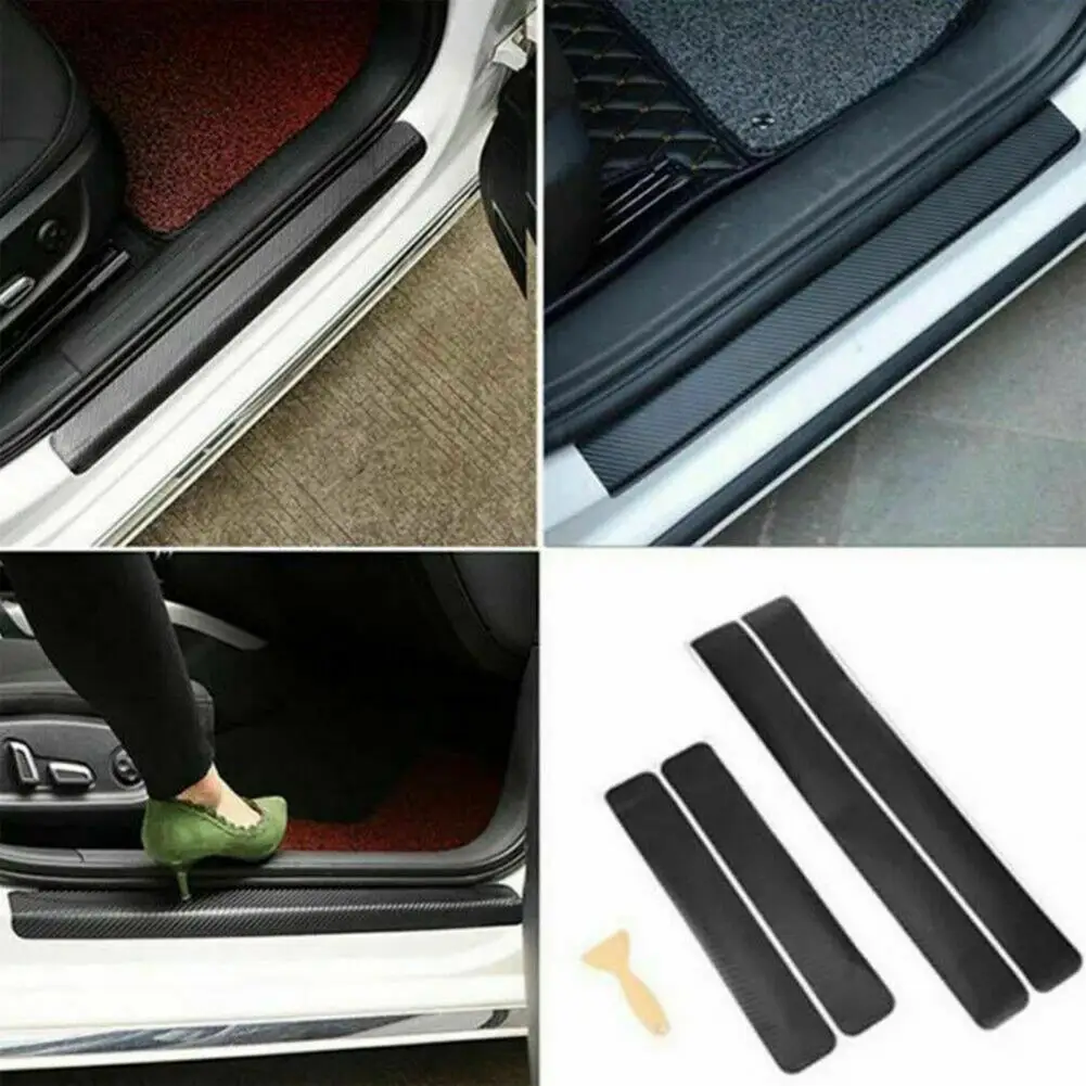 4Pcs Strip Trim Anti Scratch High Temperature Resistant Carbon Fiber Pattern Auto Door Sill Protector Trim Cover for Van