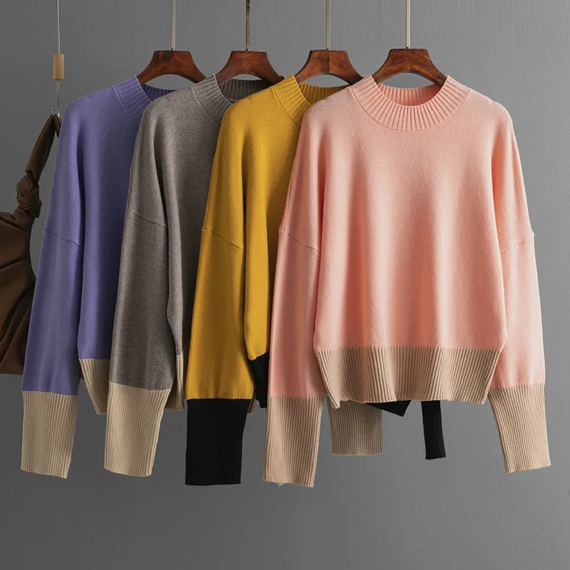

Color Block Sweater Woman O-neck Pullover Casual Knitted Tops 2025 New Autumn and Winter Female Jacket Korean Fashion CQ146