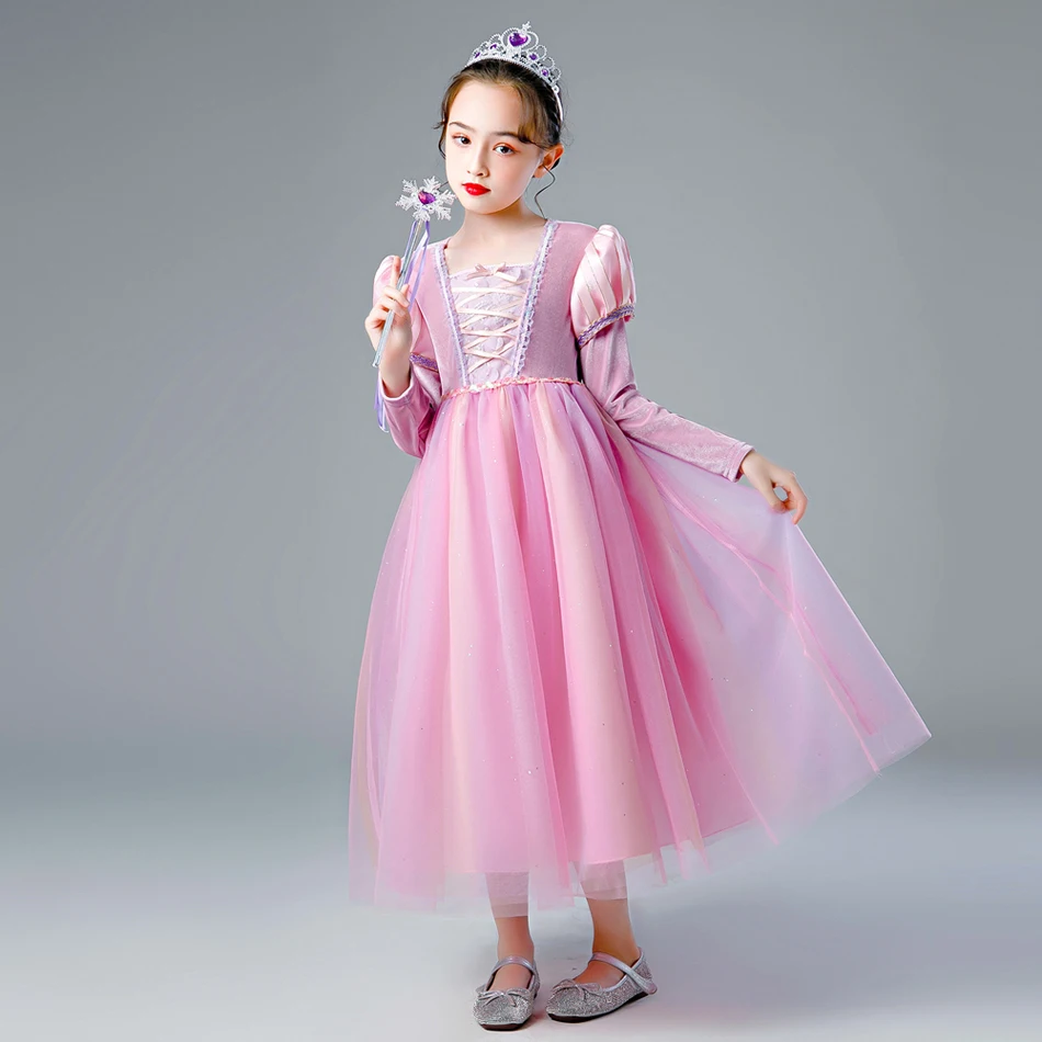 Rapunzel Rosa Langärmeliges Cosplay Prinzessinnenkleid Kinder Geburtstagsparty Ballkleid Mädchen Weihnachten Halloween Karneval Festival Festkleid – Detail 13