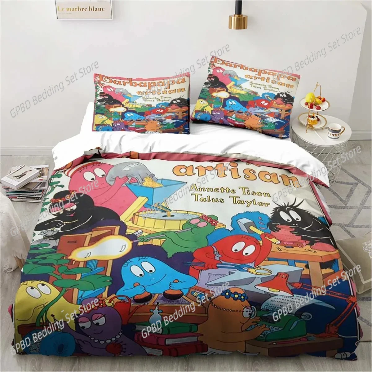 Cute Cartoon Les Barbapapa Bedding Set Soft Duvet Cover Adult Kids Bedroom Single Double King Size Bed Duvet Cover Pillow Case