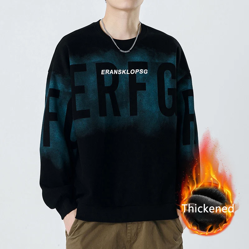 

TFETTERS 2024 Autumn Winter Dyeing Sweatshirt Male O Neck Baggy Long Sleeve Thickened Pullover Comfortable Fashion Streetwear