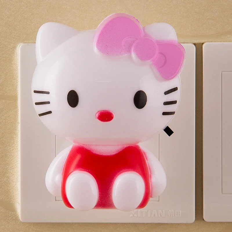 Sanurgente-Veilleuse à douille Hello Kitty, lumière douce Anime mignonne, lumières LED de chevet, décoration de chambre, jouet pour enfants, cadeau d'anniversaire