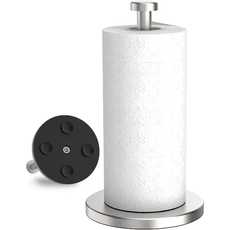 Paper Towel Holder Countertop, Stainless Steel Paper Towel Holder Stand with Weighted Base Suction Cups Standing Paper Holder