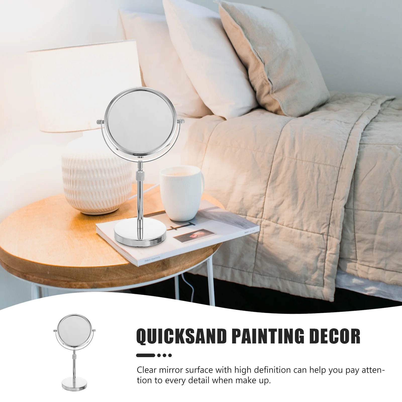 

Metal Round Makeup Mirror Durable Stand Clear Reflection High Definition Desktop Tool Unique Mirror Decor
