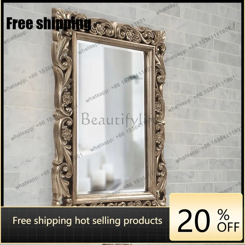 LJY European pastoral square decorative mirror makeup mirror hand-carved