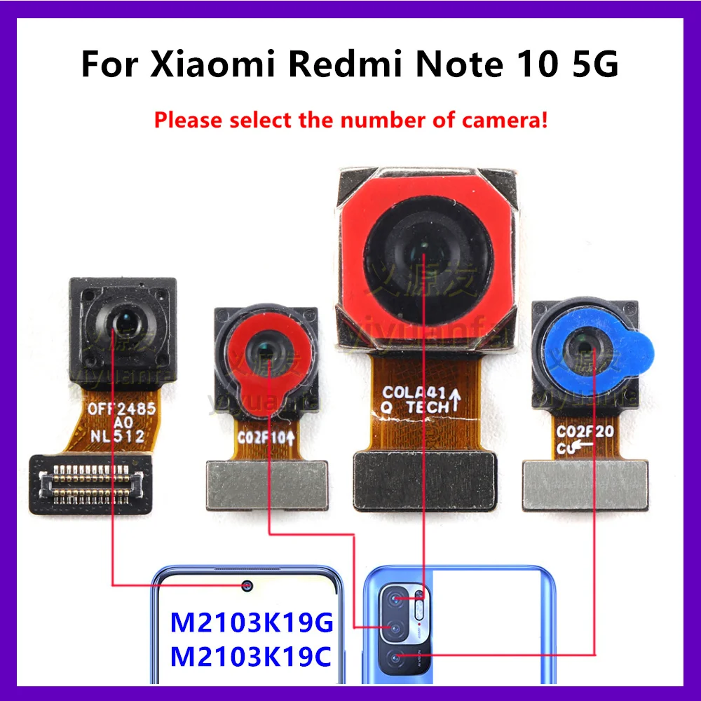 Módulo de cámara principal trasera grande para Xiaomi Redmi Note 10 5G cámara frontal pequeña M2103K19G piezas de reparación de teléfonos inteligentes