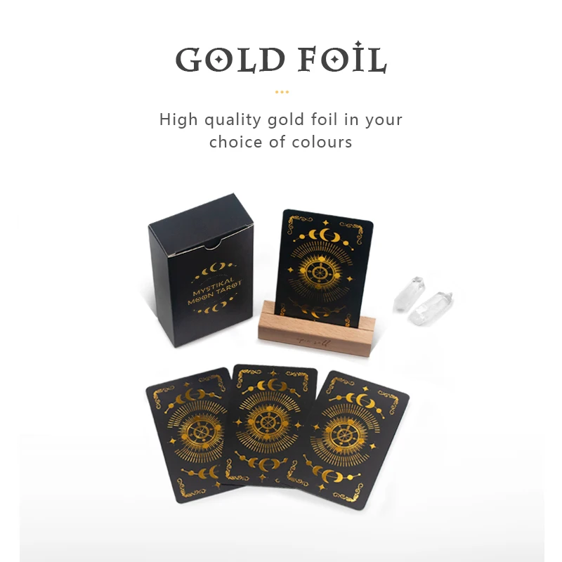 Carte de tarot flash plaquรฉe or avec boรฎte, carton personnalisรฉ, services d\'impression, taille personnalisรฉe, feuille, logo, confirmation, 2024