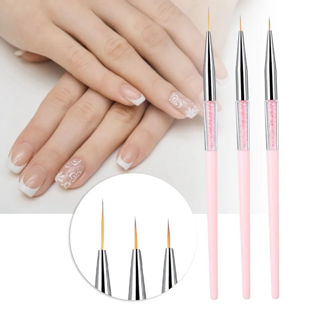 3pcs Fine Detail Fine Detail Nail Brush Delicate Rhinestone Handle Nail Art Brush Professional Nail Art Dotting Liner Brush
