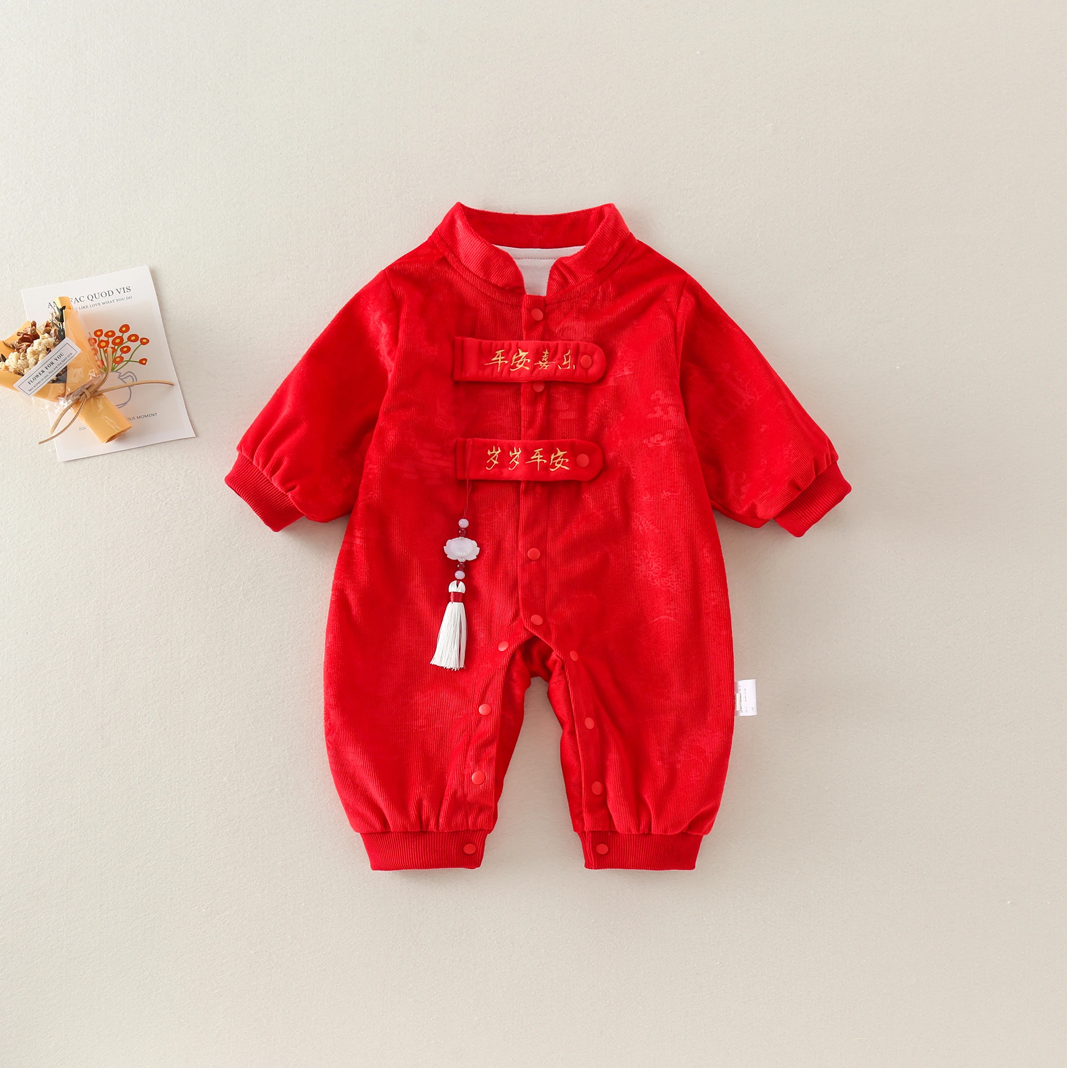 

Bright Red Newborn Romper Unisex Baby Suit Meaning Good Luck