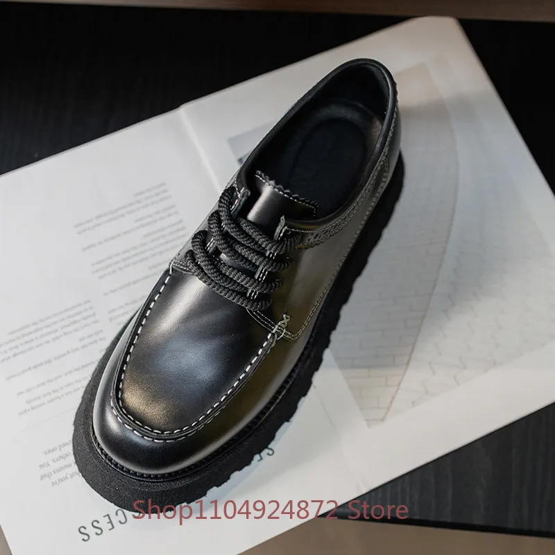 

Designer Low Top Work Shoes Men's Derby Trendy Casual Genuine Leather European Thick Soled Cowhide Handmade Shoes Male
