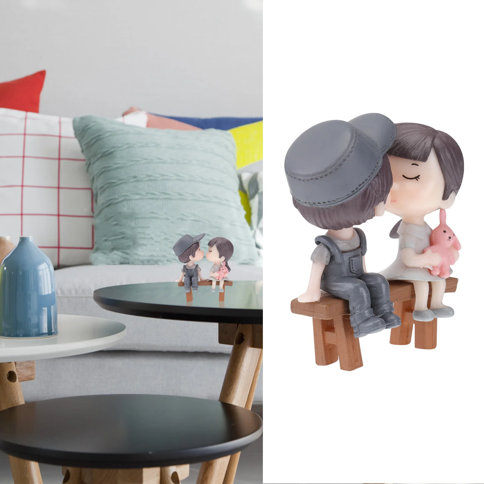 

2Sets Couple Stool Decor Handmade PVC Indoor Outdoor Garden Art Sculpture Home Decoration Ornament for Living Room Yard