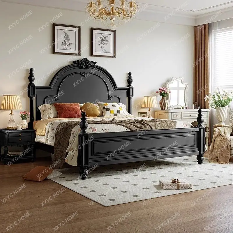

Кровать ML Black в ретро-стиле из цельного дерева, 1,8 м, большая, в среднем и старинном стиле.