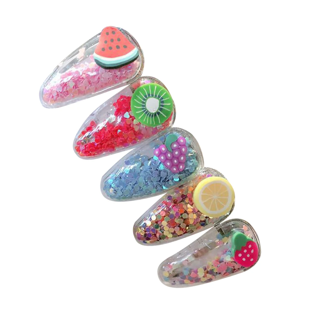 

5pcs Girls Hairpins Hair Clip Bobby Pin Headdress Fruit Shape Transparent Sequins Decor for Baby Girls