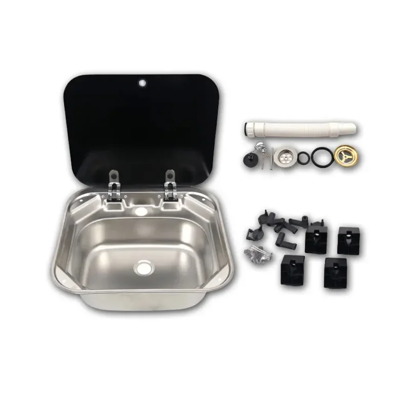 Motorhome Dishwashing Basin Sink of RV Travel Trailer with Lid & Adjustable Faucet for Campervan Motorhome SS304 Sink Basin