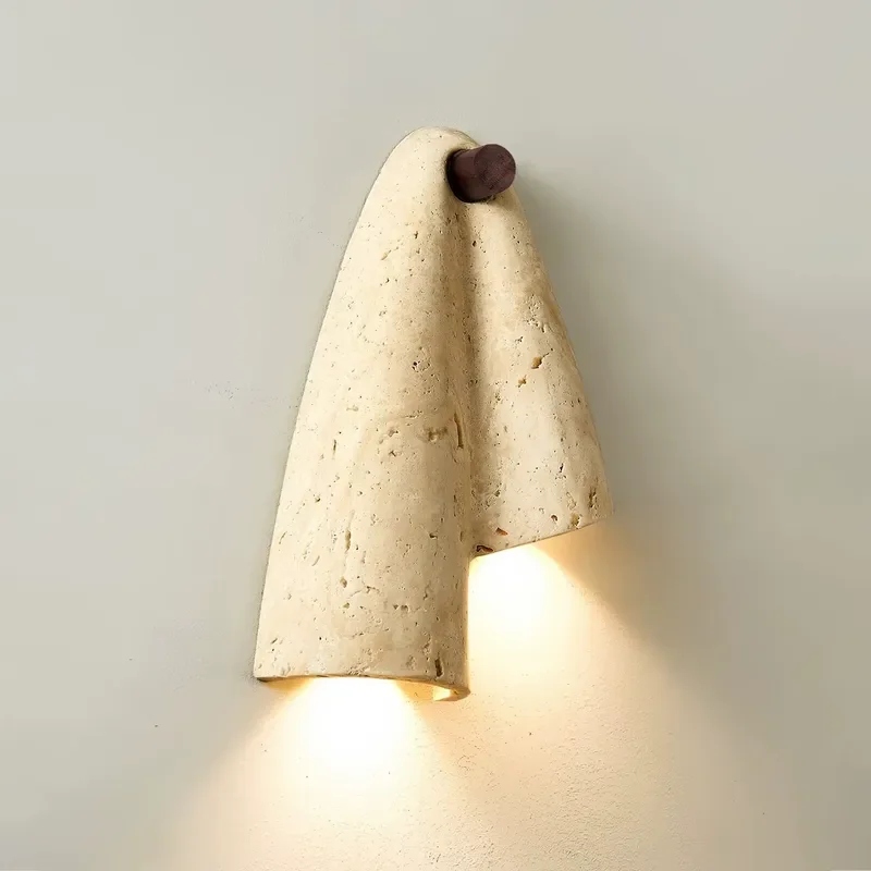 Natural Travertine Irregular Wall Lamp Double Sided Ambient Light Wabi Sabi Style Fixture for Bedroom Corridor Home Decor