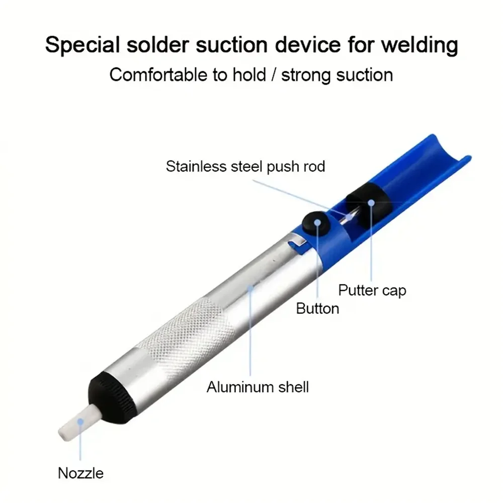 Aluminium Desoldering Suction Pump Tool Solder Sucker Suction Tin Pen Removal Device Blue Vacuum Desoldering Pump Tool