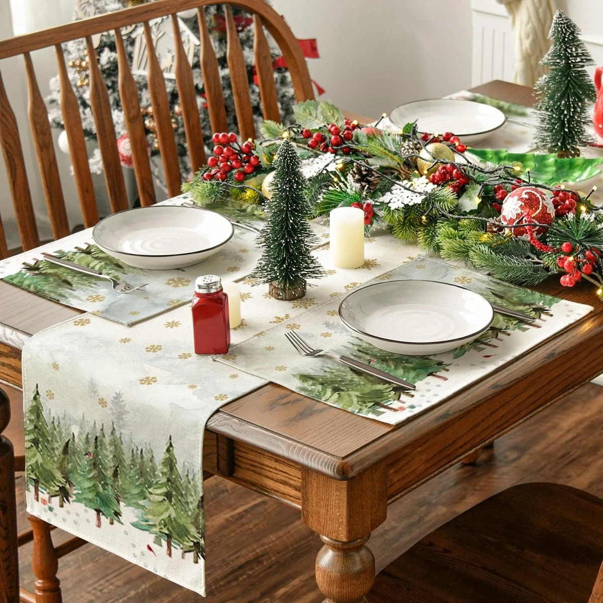 عيد الميلاد الثلج أشجار عيد الميلاد الكتان المفارش مجموعة ديكور للطاولات الشتاء عيد الميلاد عطلة الجدول الحصير للمطبخ الطعام عيد الميلاد ديكور #5