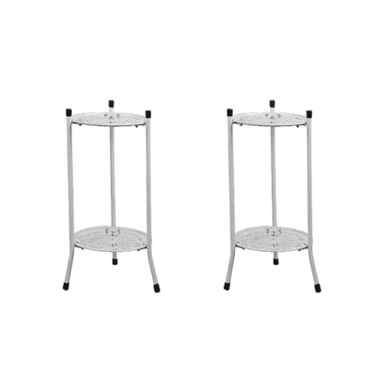 B50C 2X Two-Layer Elegant Metal Plant Stand Shelf Potted Plant Holder Modern Tall Plant Pot Stands For Indoor Outdoor Decor A